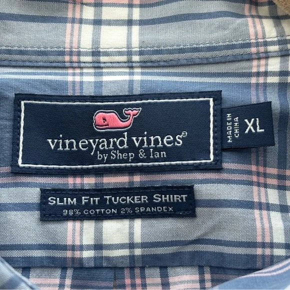 Men's Vineyard Vines Blue Plaid Slim Fit Tucker Shirt, Size XL - Picture 9 of 11
